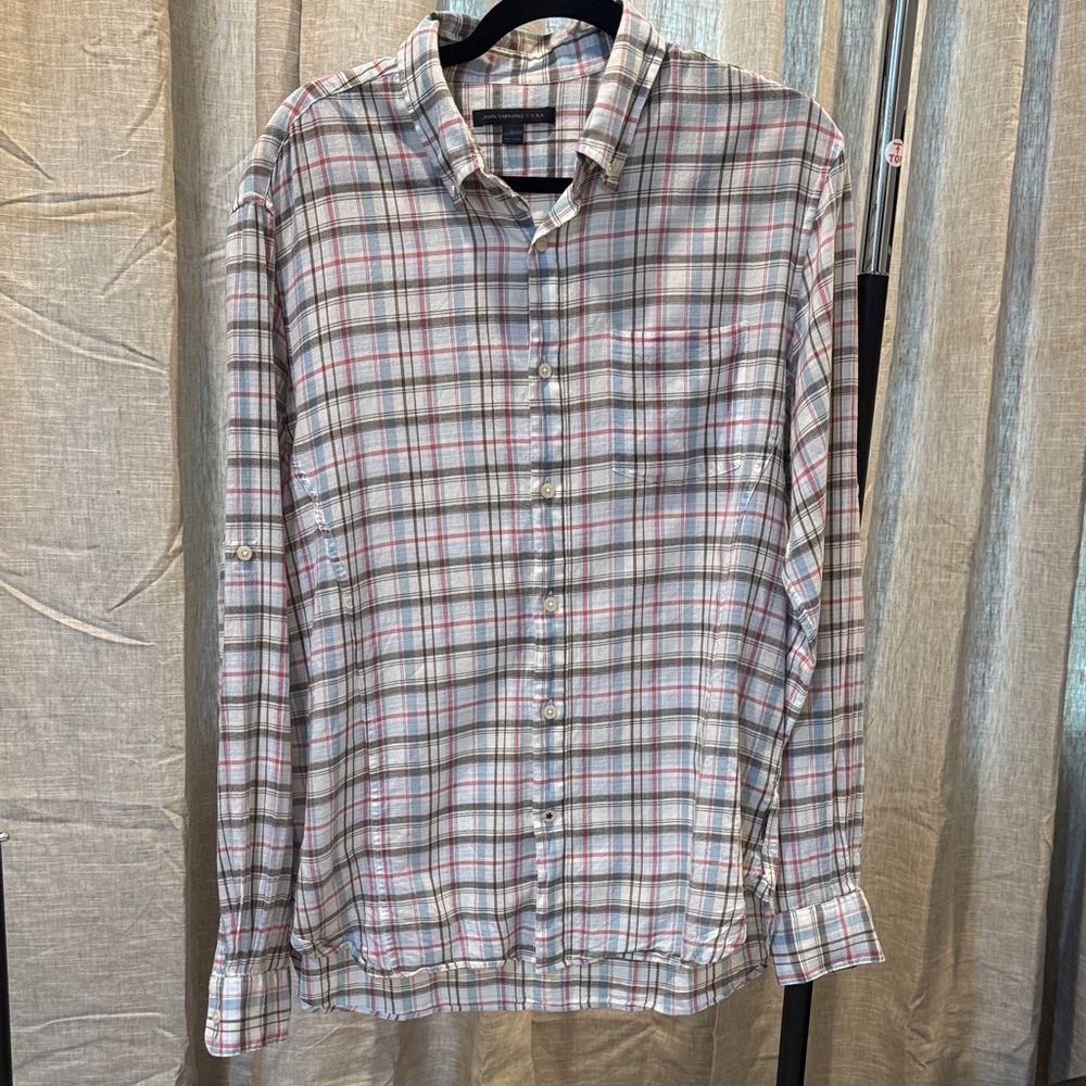 John Varvatos Casual Plaid Shirt - Gray and Red